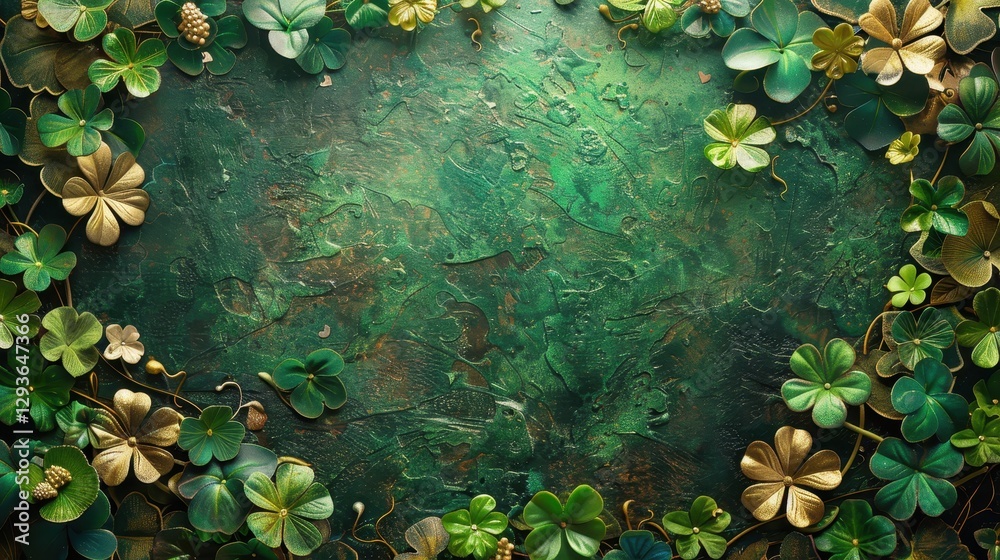 Aufkleber Festive Green and Gold Shamrock Frame on Glitter Background