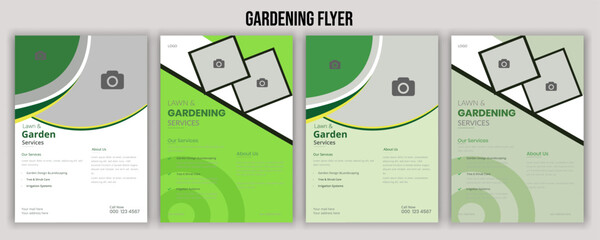 Lawn and gardening service flyer design template. Tree and gardening service poster leaflet design. lawnmower flyer template Agricultural and farming services social media post lawn gardening desig