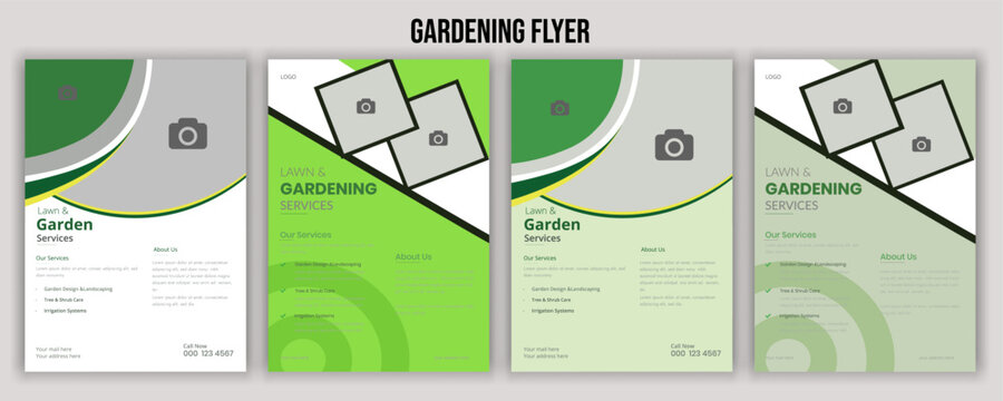 Lawn and gardening service flyer design template. Tree and gardening service poster leaflet design. lawnmower flyer template Agricultural and farming services social media post lawn gardening desig