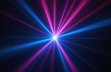 Bright laser light beams in blue, violet shine on black background. Abstract light rays burst with vibrant colors. Perfect for party, disco, technology presentations or Sci-Fi projects. Modern design.