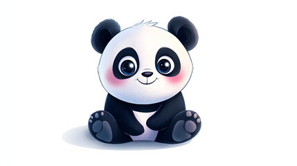 Fototapeta premium A cute cartoon panda bear is sitting on a white background