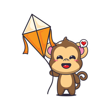 recommend clip art: Monkey cartoon vector illustration playing kite