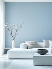 Beautiful living room featuring a minimalist white aesthetic design concept