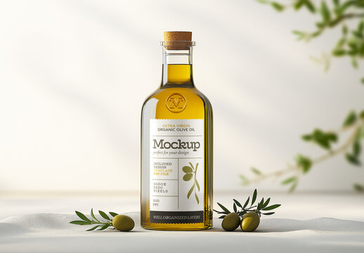 Glass Olive Oil Bottle Mockup for Design and Branding Projects