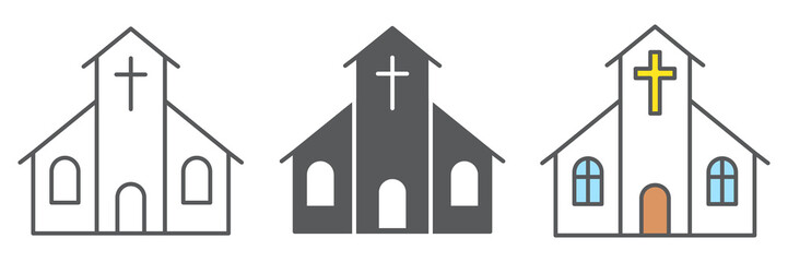 Church icon collection, building and god, church vector icon set, vector graphics, editable stroke outline sign, eps 10