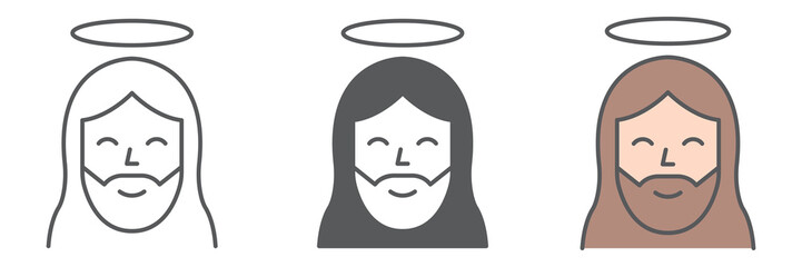 Jesus icon collection, Happy Easter and christmas, jesus christ vector icon set, vector graphics, editable stroke outline sign, eps 10
