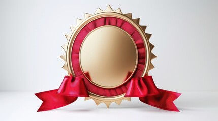 Golden Award Seal with Red Ribbons on White Background