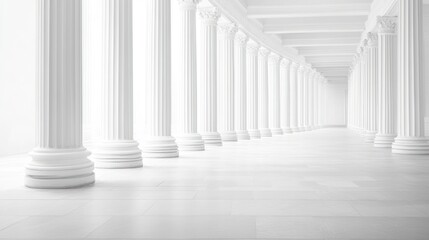 Fototapeta premium White colonnaded hallway, perspective, architectural interior, use in design projects