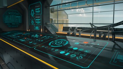 A futuristic control panel with multi-touch functionality.