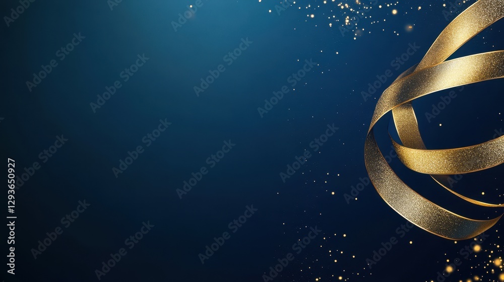 Aufkleber golden ribbon with sparkles on blue background