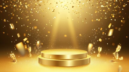Obraz premium Golden Podium with Confetti and Spotlight for Award Ceremony