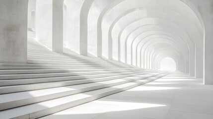 Obraz premium White archway hallway with steps, modern architecture, light and shadow