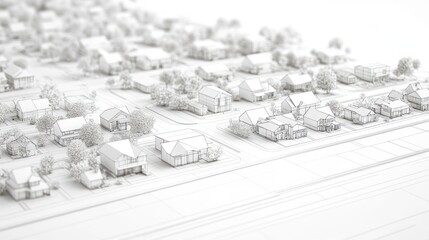 Monochrome suburban streetscape, 3D model, rendering, background