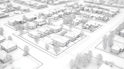 Suburban architectural blueprint, perspective view