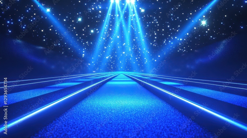 Poster luminous blue stage with sparkling pathway and dynamic lighting effects