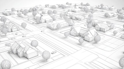 Architectural Drawing of Suburban Neighborhood