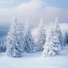 Fototapeta premium Snow-laden firs in the Carpathians