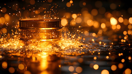 Golden Sparkle Coin: A radiant golden coin is surrounded by a cascade of shimmering sparkles, illuminated with a soft, ethereal glow. This captivating image exudes wealth and prosperity.