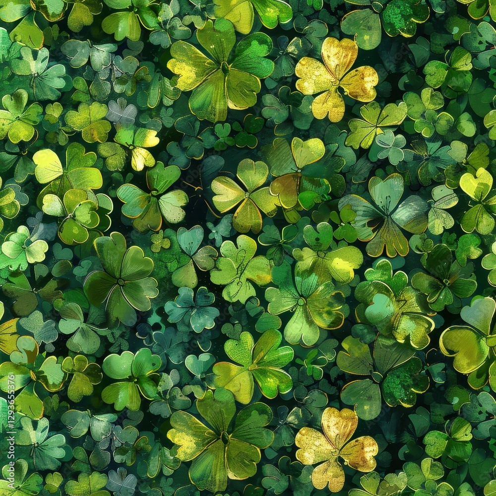 Poster lush green clover and shamrock seamless pattern