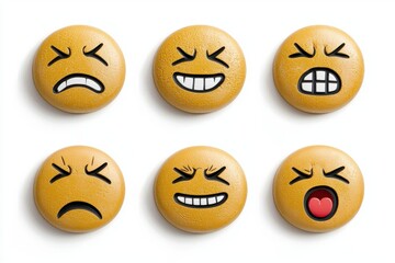 Fototapeta premium Explore a diverse range of emotions expressed through whimsical emoji cookies, capturing moments of happiness, sadness, anger, frustration, and surprise in delectable edible form, showcasing the