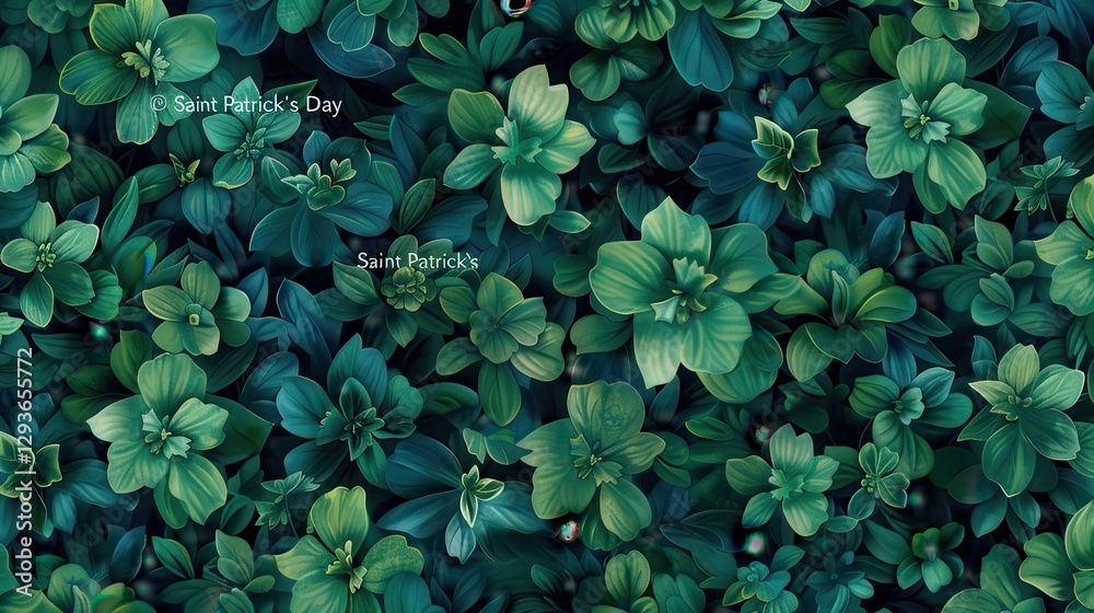 Poster Lush Green Foliage Texture Background Seamless Pattern