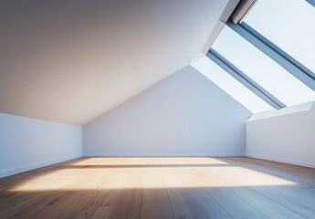 A large room with a white wall and wooden floors. There is a window in the room