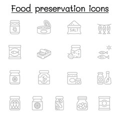 Food preservation icons set in thin line style