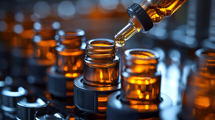 E-liquid Precision: A close-up shot showcases e-liquid being carefully dripped from a dropper into a clear bottle, emphasizing precision, quality, and the preparation for vaping.