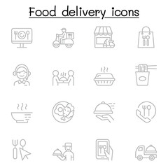 Food delivery icons set in thin line style