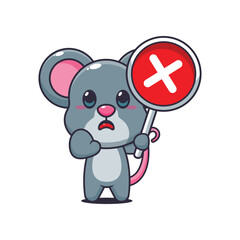 Mouse cartoon vector illustration with wrong sign