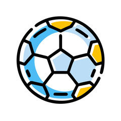Naklejka premium Hand-drawn soccer ball illustration with blue and yellow accents on a white background and copy space