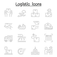 Logistic icons set in thin line style