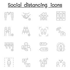 Social distancing icon set in thin line stlye