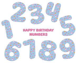 Cute Blue Birthday Numbers Set With Playful Illustrations for Celebration Themes
