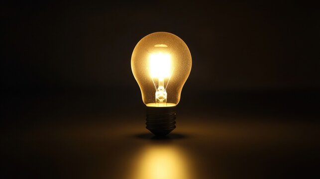 A light bulb is lit up in a dark room