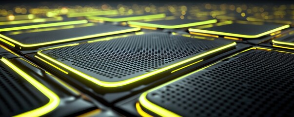 Abstract background Futuristic close-up of textured surfaces with vibrant yellow accents and a high-tech feel.