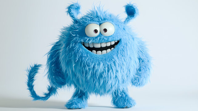 A blue monster with a big smile on its face