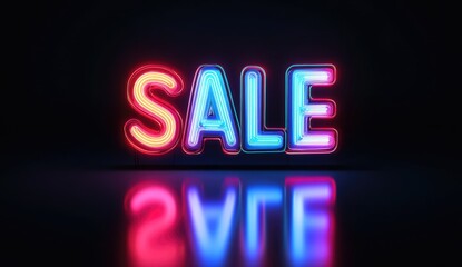 Neon Sale Sign, Dark Background