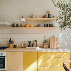 Kitchen design features a light filled and clean kitchen space