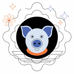 Pig head silhouette vector illustration, logo type
