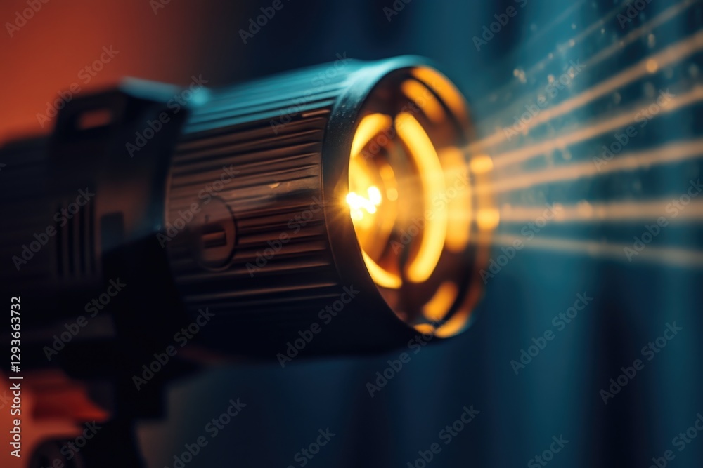 Poster A close-up shot of a light on a tripod, suitable for use in product photography, still life setups or as a prop in creative compositions