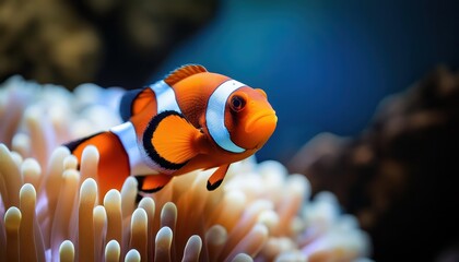 Incredible Underwater Macro Photography Vibrant Nemo Fish Amidst an Alien Underwater World at Twilight Hour,