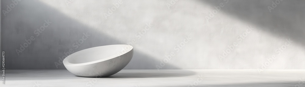Poster sculptural concrete bowl in a minimalist setting with soft light and shadow