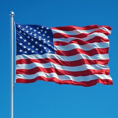 Obraz premium The United States flag waving against a blue sky