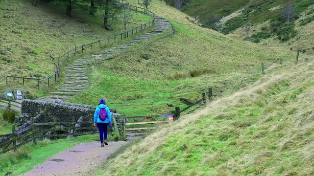 Adele crossing the Pack Horse Bridge, towards Jacob's Ladder.