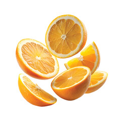 Fototapeta premium Orange Sliced Oranges Rotating in the Air, PNG file for mock-up.