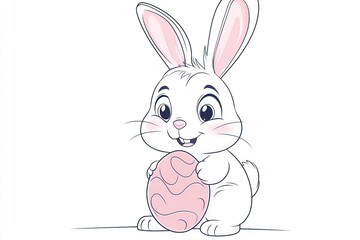 Cute Easter bunny holding egg, spring celebration