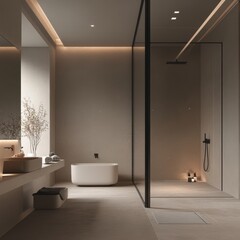 Modern Bathroom Displays Bathtub and Shower with Minimalist Design