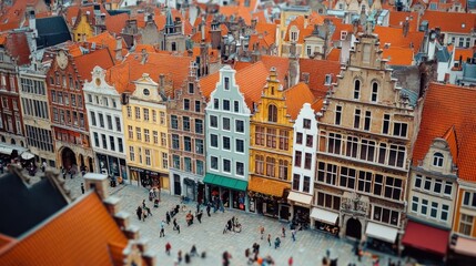 Fototapeta premium Aerial perspective of a bustling cityscape featuring numerous buildings and pedestrians navigating the urban environment.