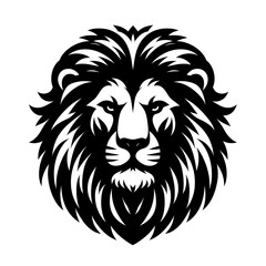 Obraz premium Lion head mascot logo icon of silhouette black shape isolated on white background